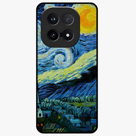 Van Gogh Art Glass Case showing flat back view with classic painterly artwork inspired by Van Gogh style and glossy glass finish.