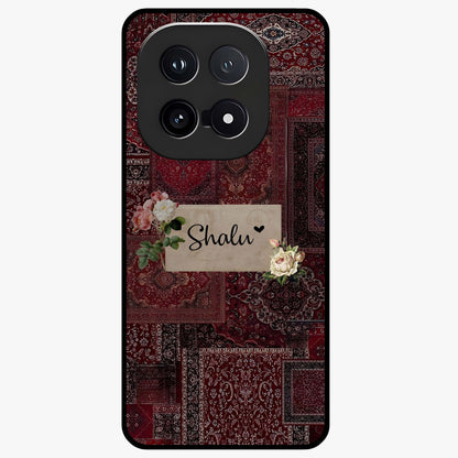 Velvet Wine Pattern Custom Name Glass Case showing flat back view with elegant wine colored pattern artwork and personalized name design.