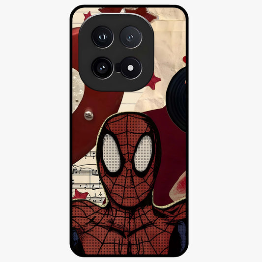 Web Warrior Vibes Glass Case showing flat back view with superhero inspired web themed artwork and glossy glass finish.