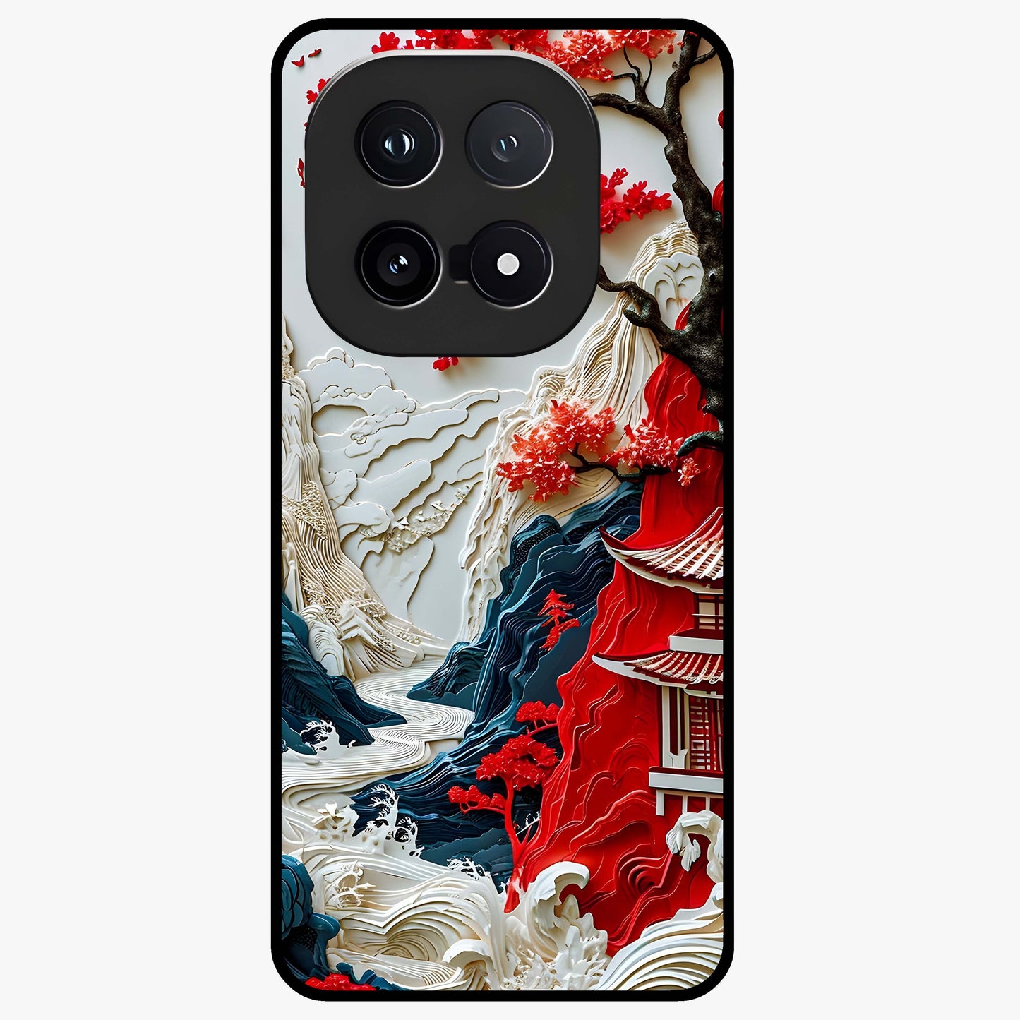 Whispers Of Sakura Waves Glass Case showing flat back view with cherry blossom wave artwork and glossy glass finish.