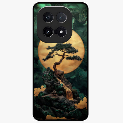 Zen Moon Rise Glass Case showing flat back view with calm moonrise artwork and glossy glass finish.