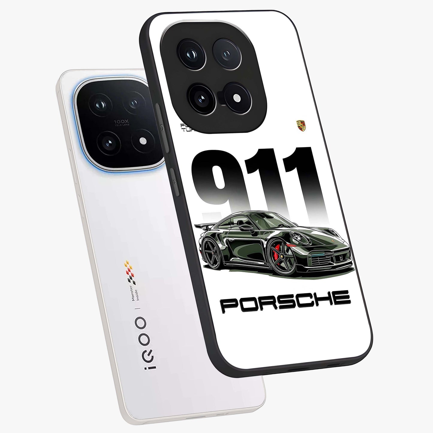 911 Turbo Dominance Glass Case displayed in premium angled mockup highlighting sporty car illustration and sleek glass surface.
