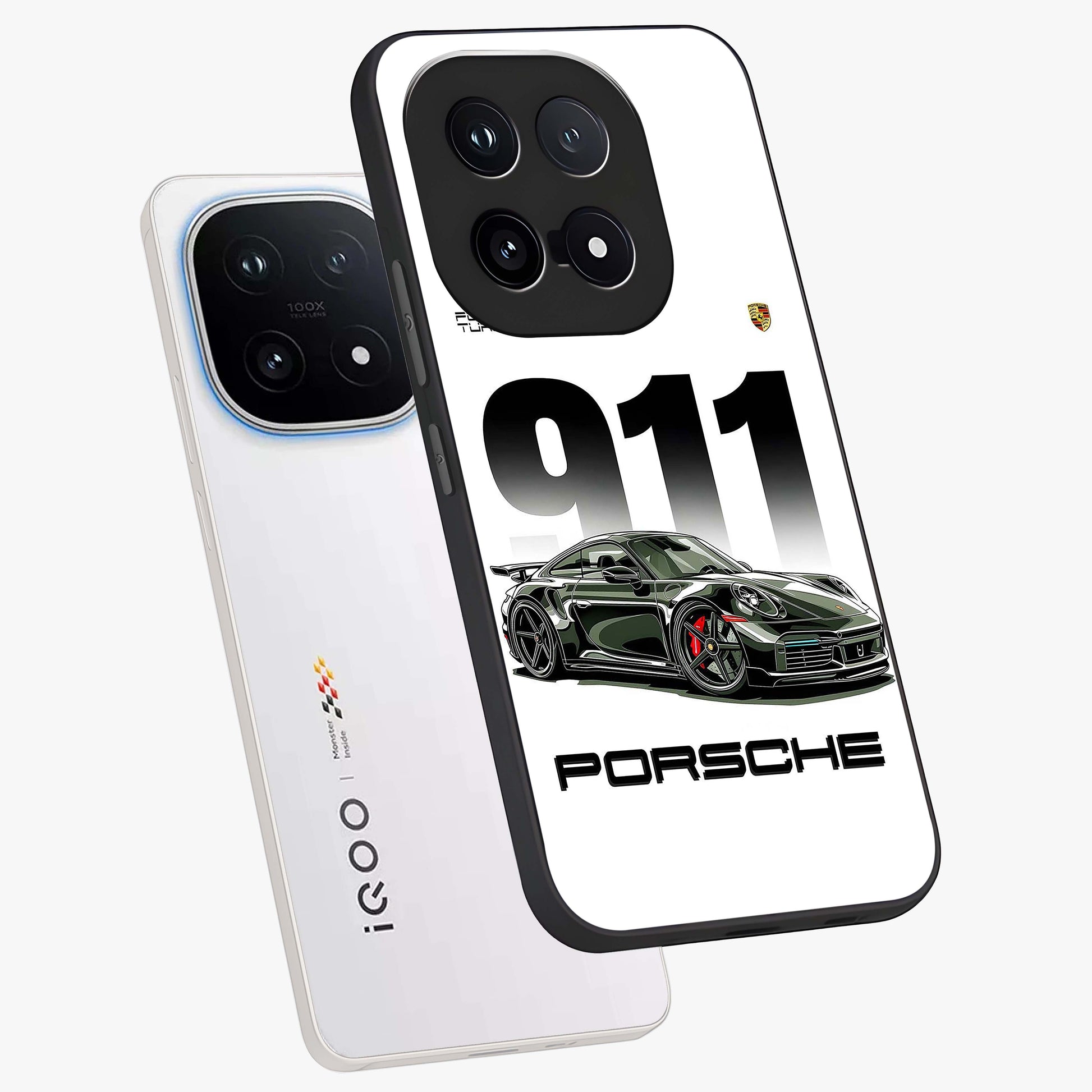 911 Turbo Dominance Glass Case displayed in premium angled mockup highlighting sporty car illustration and sleek glass surface.