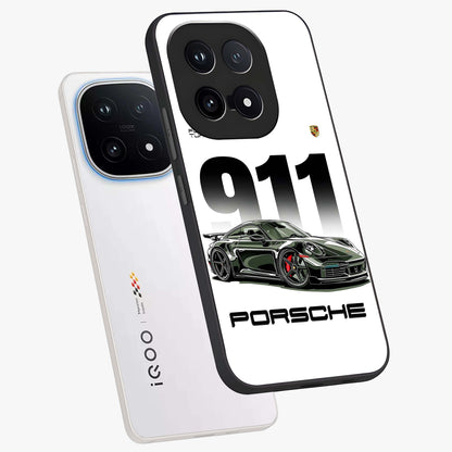 911 Turbo Dominance Glass Case displayed in premium angled mockup highlighting sporty car illustration and sleek glass surface.
