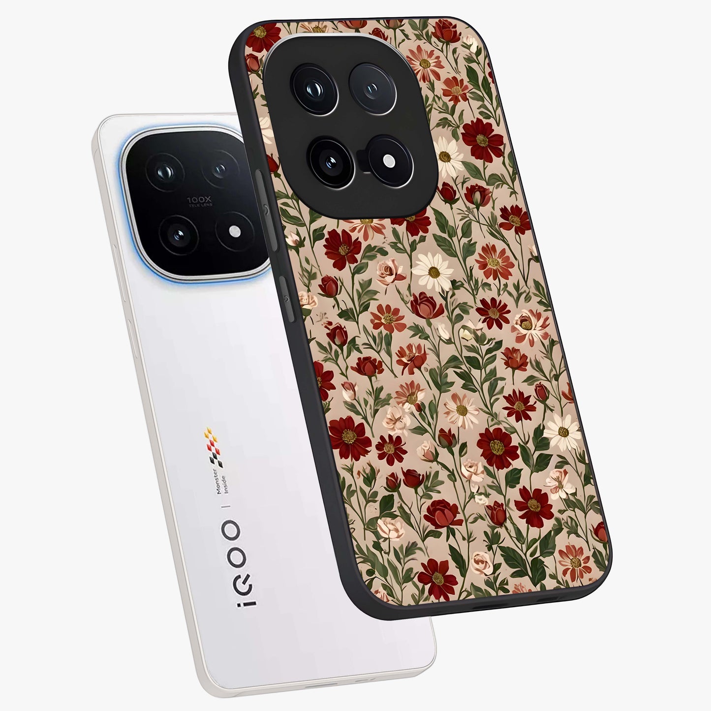 Biege Flower With Leaf Glass Case displayed in angled mockup highlighting minimal floral leaf design and elegant aesthetic.