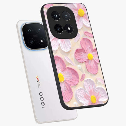 Blush Bloom Texture Glass Case displayed in angled mockup highlighting subtle bloom pattern with aesthetic pastel design.