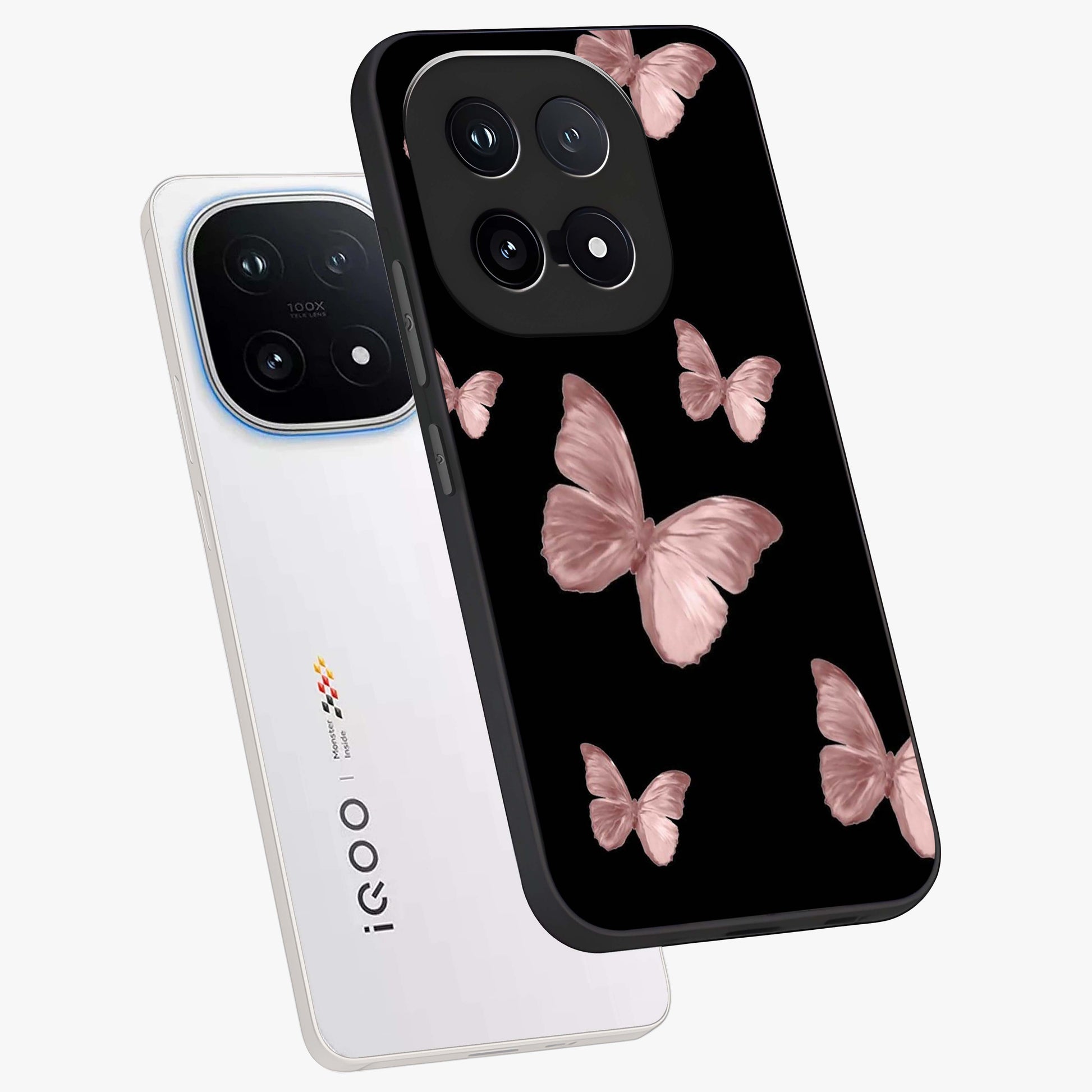 Butterfly Pattern Glass Case displayed in angled mockup highlighting delicate butterfly design and aesthetic pattern style.
