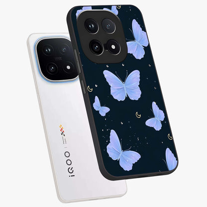 Butterfly With Stars Pattern Glass Case displayed in angled mockup highlighting dreamy butterfly and star design with aesthetic theme.