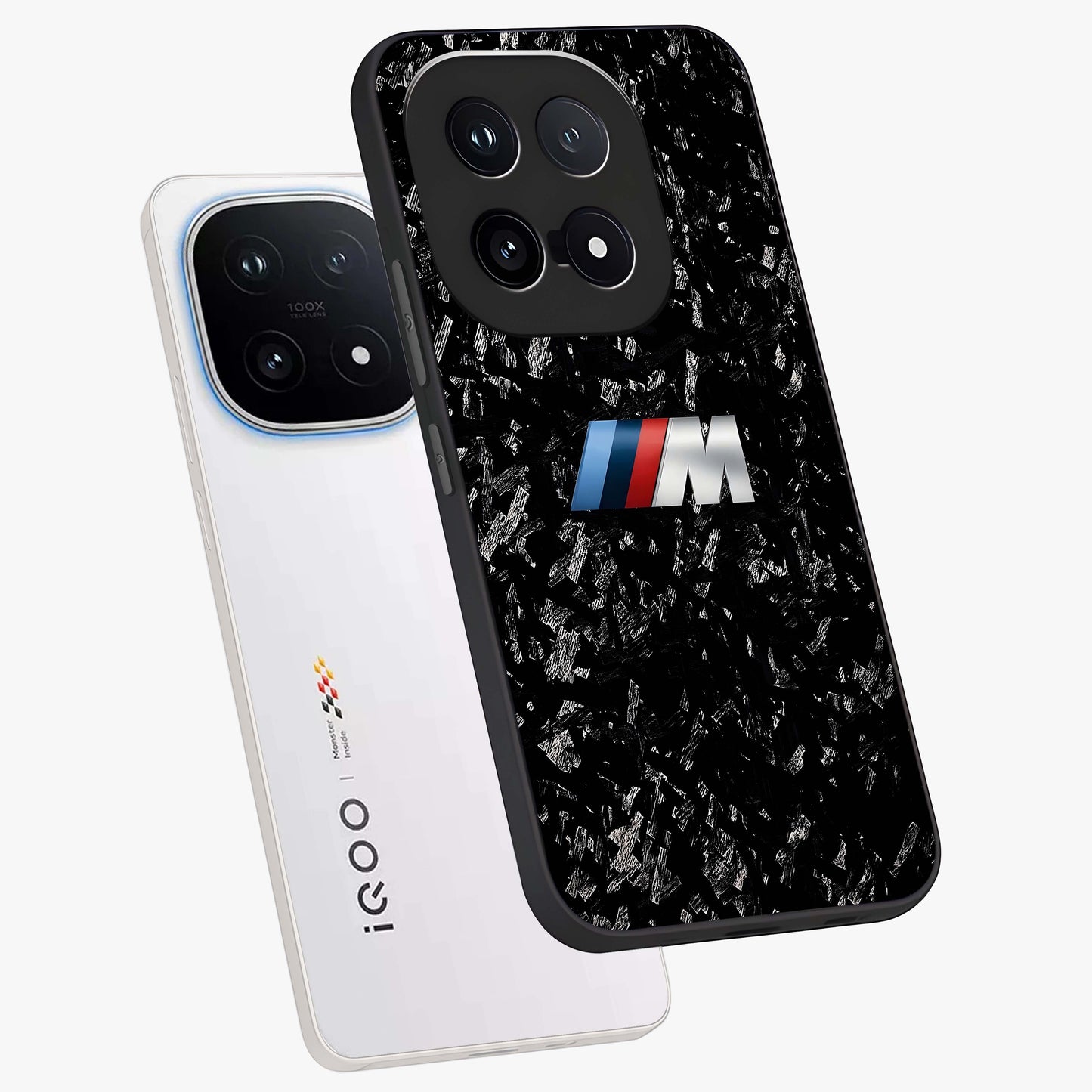 Carbon Speed Mark Glass Case displayed in angled mockup highlighting racing inspired carbon design and sleek aesthetic style.