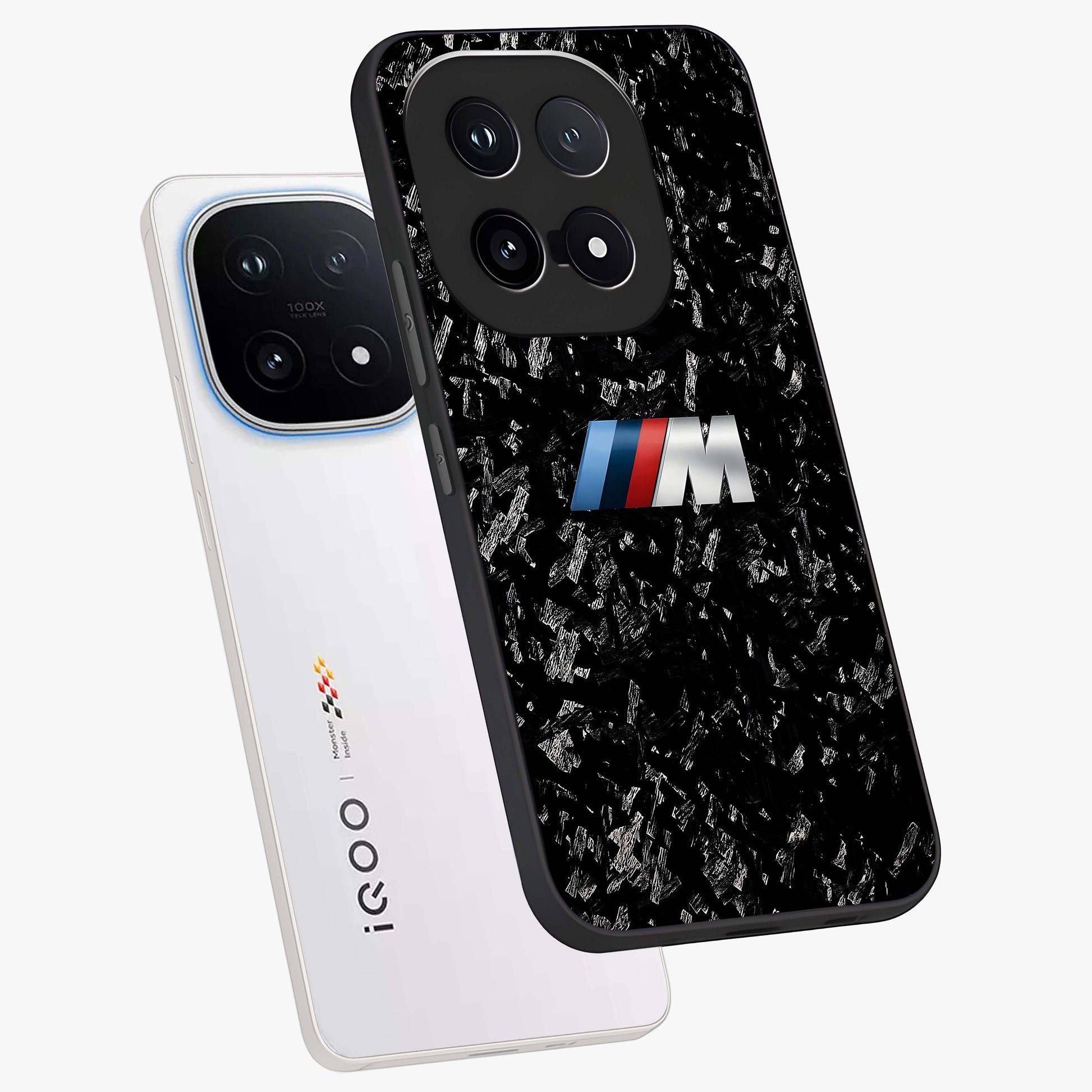 Carbon Speed Mark Glass Case displayed in angled mockup highlighting racing inspired carbon design and sleek aesthetic style.