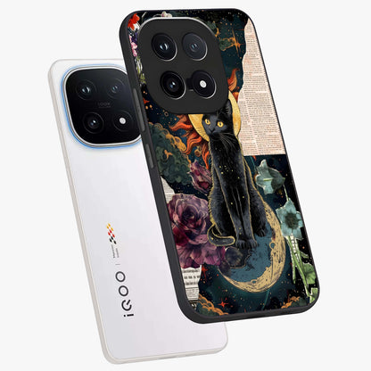 Celestial Black Cat Glass Case displayed in angled mockup highlighting cosmic black cat design with celestial aesthetic.