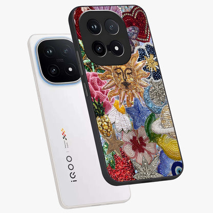 Celestial Floral and Playful Glass Case displayed in angled mockup highlighting playful floral design with dreamy celestial elements.