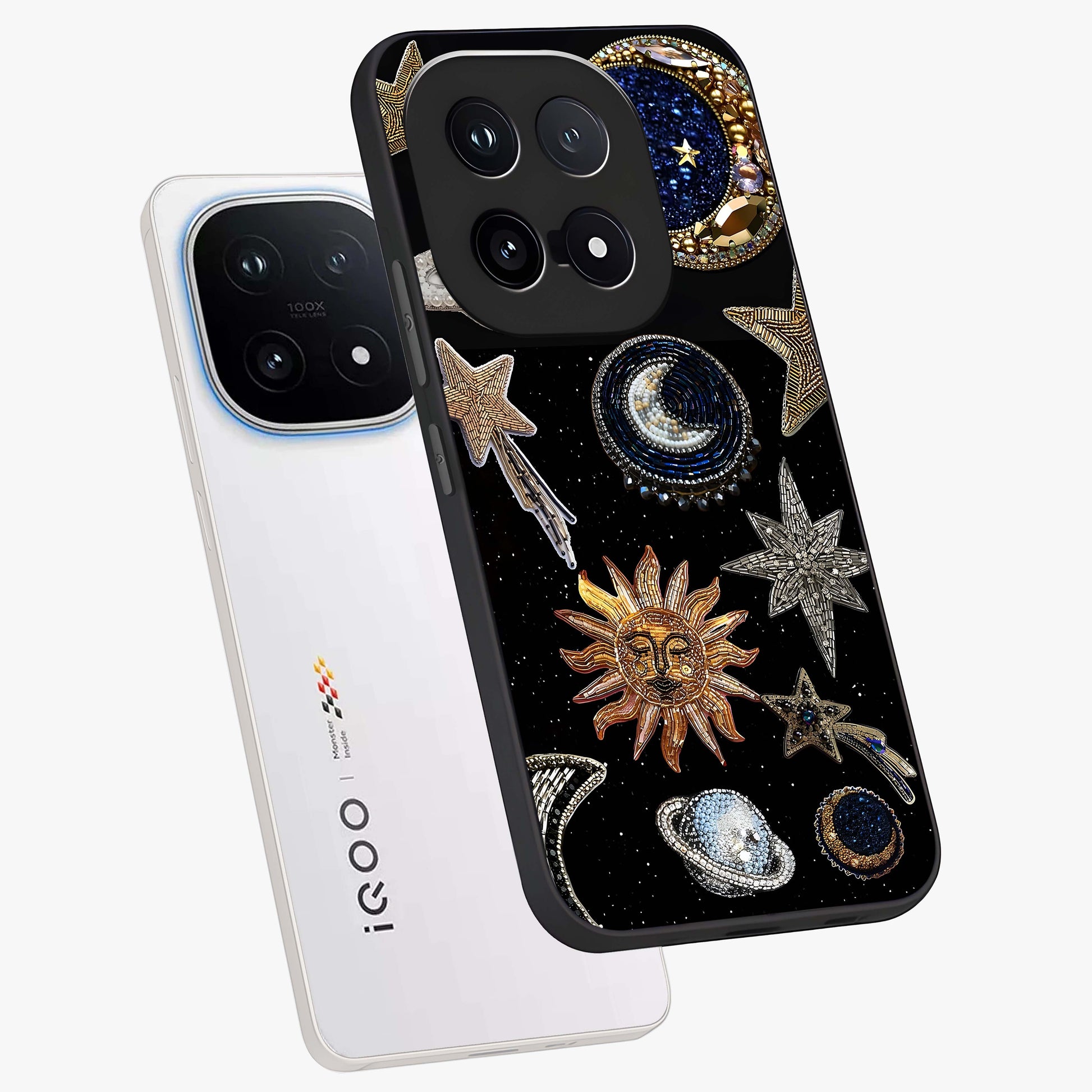 Celestial Gem Constellations Glass Case displayed in angled mockup highlighting gemstone inspired constellation design.