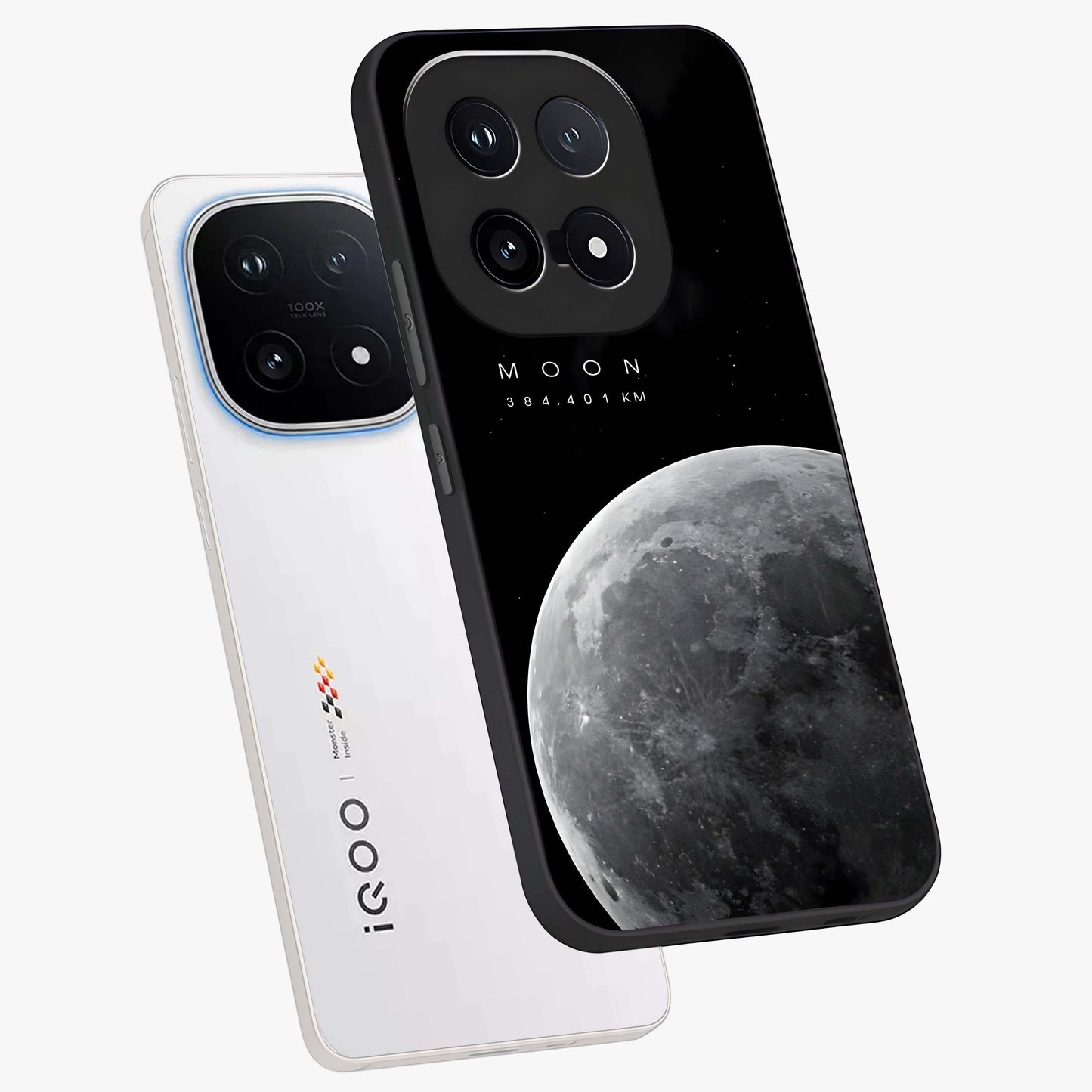 Cosmic Moon Glow Glass Case displayed in angled mockup highlighting celestial moon design with cosmic aesthetic theme.