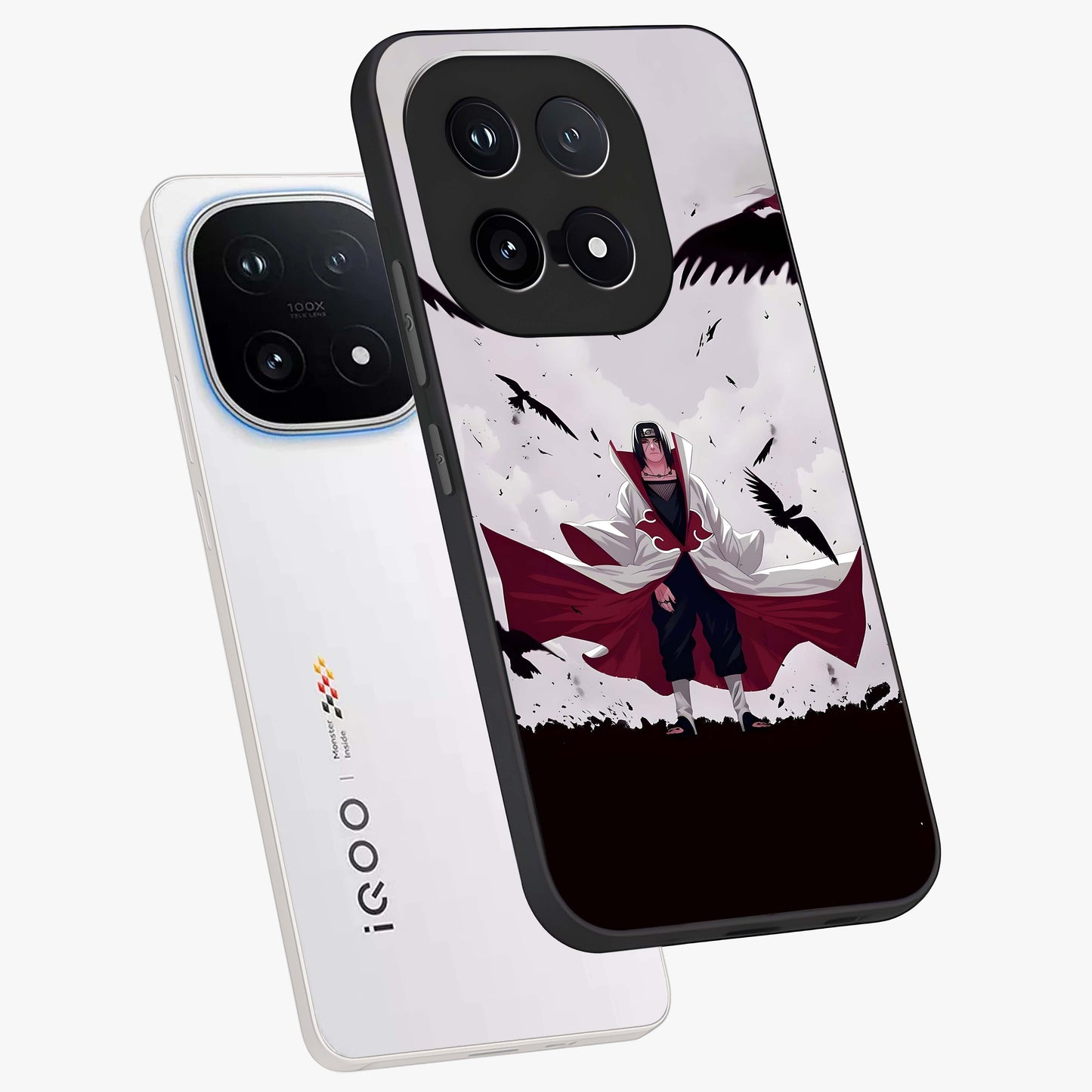 Crimson Crow Ascension Glass Case displayed in angled mockup highlighting powerful crow illustration with dark crimson aesthetic.