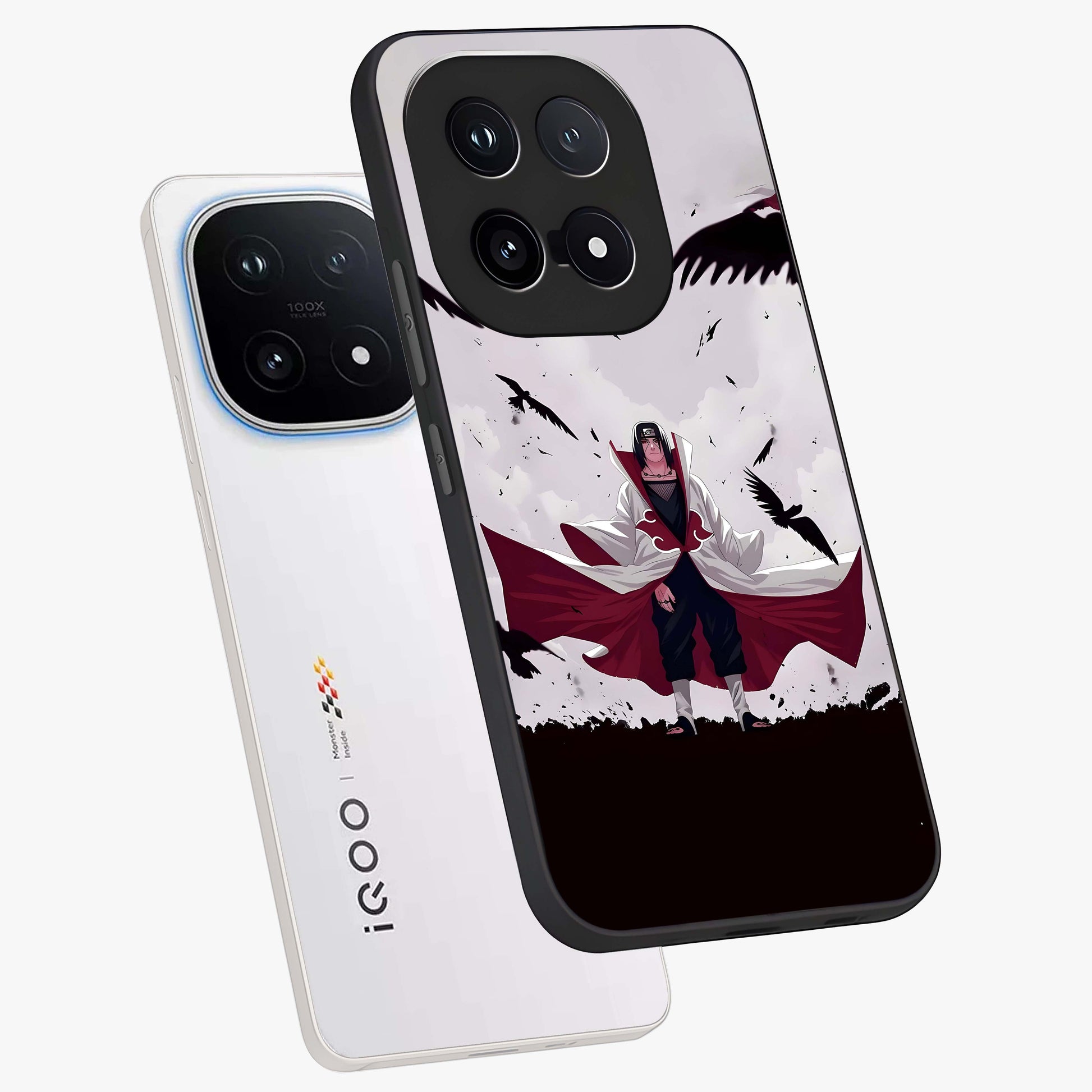 Crimson Crow Ascension Glass Case displayed in angled mockup highlighting powerful crow illustration with dark crimson aesthetic.