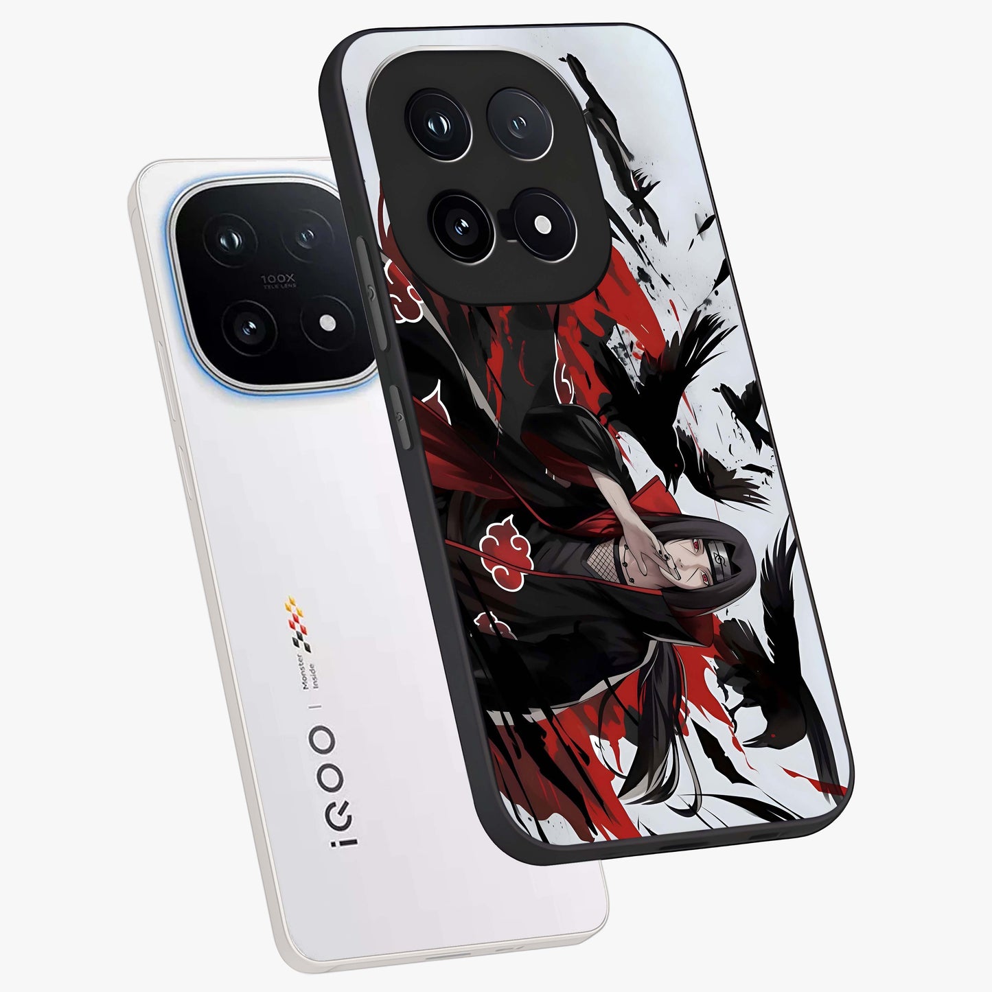 Crimson Crow Illusion Glass Case displayed in angled mockup highlighting mysterious crow graphic with dark aesthetic style.