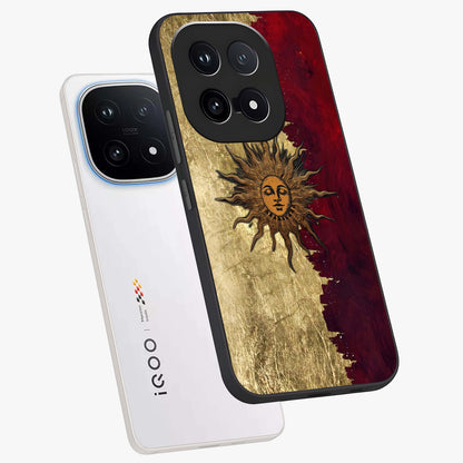 Crimson Sun Majesty Glass Case displayed in angled mockup highlighting majestic crimson sun design with bold aesthetic style.