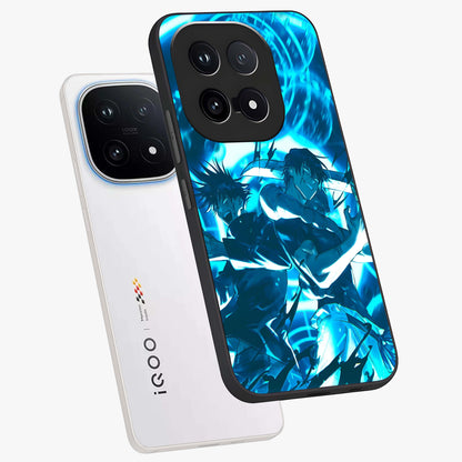 Cursed Energy Clash Glass Case displayed in angled mockup highlighting powerful battle inspired graphic with anime style aesthetic.