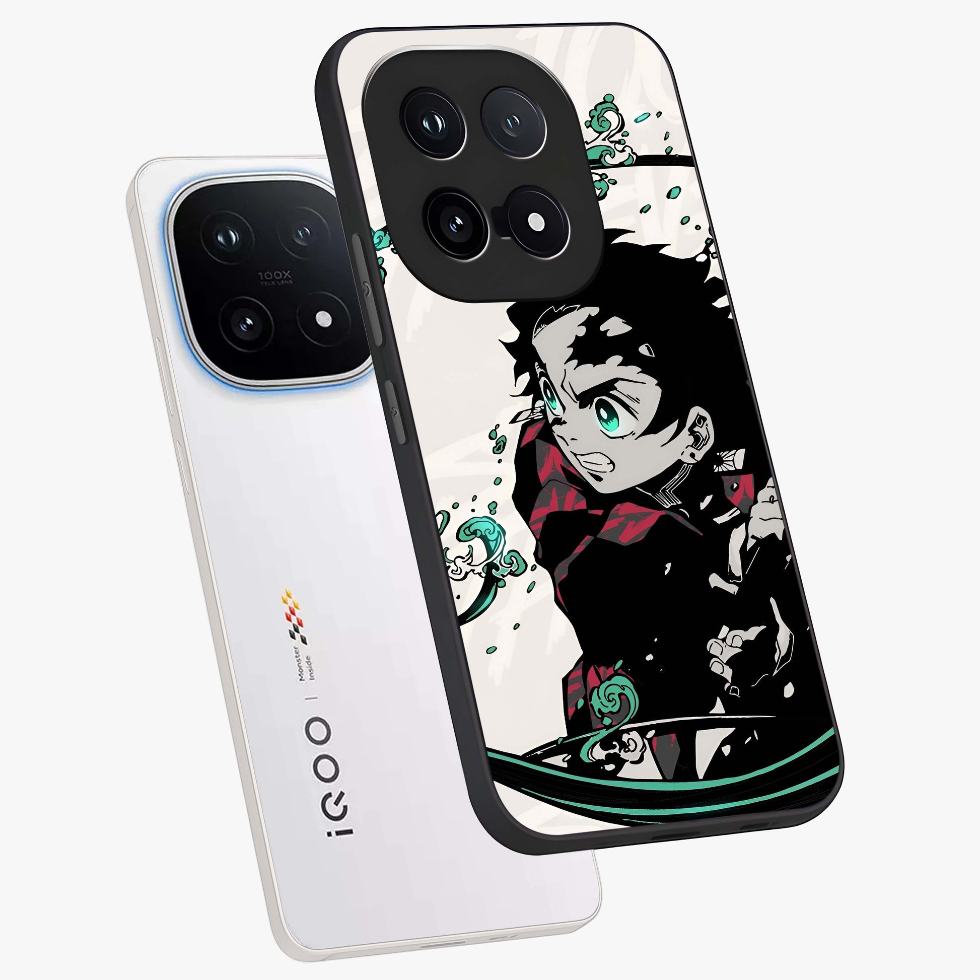 Demon Slayer Glass Case displayed in angled mockup highlighting dramatic anime character design with action aesthetic.