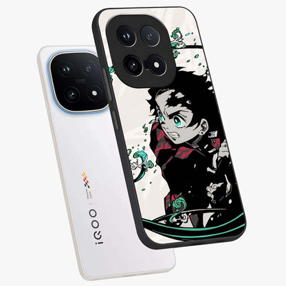 Demon Slayer Glass Case displayed in angled mockup highlighting dramatic anime character design with action aesthetic.