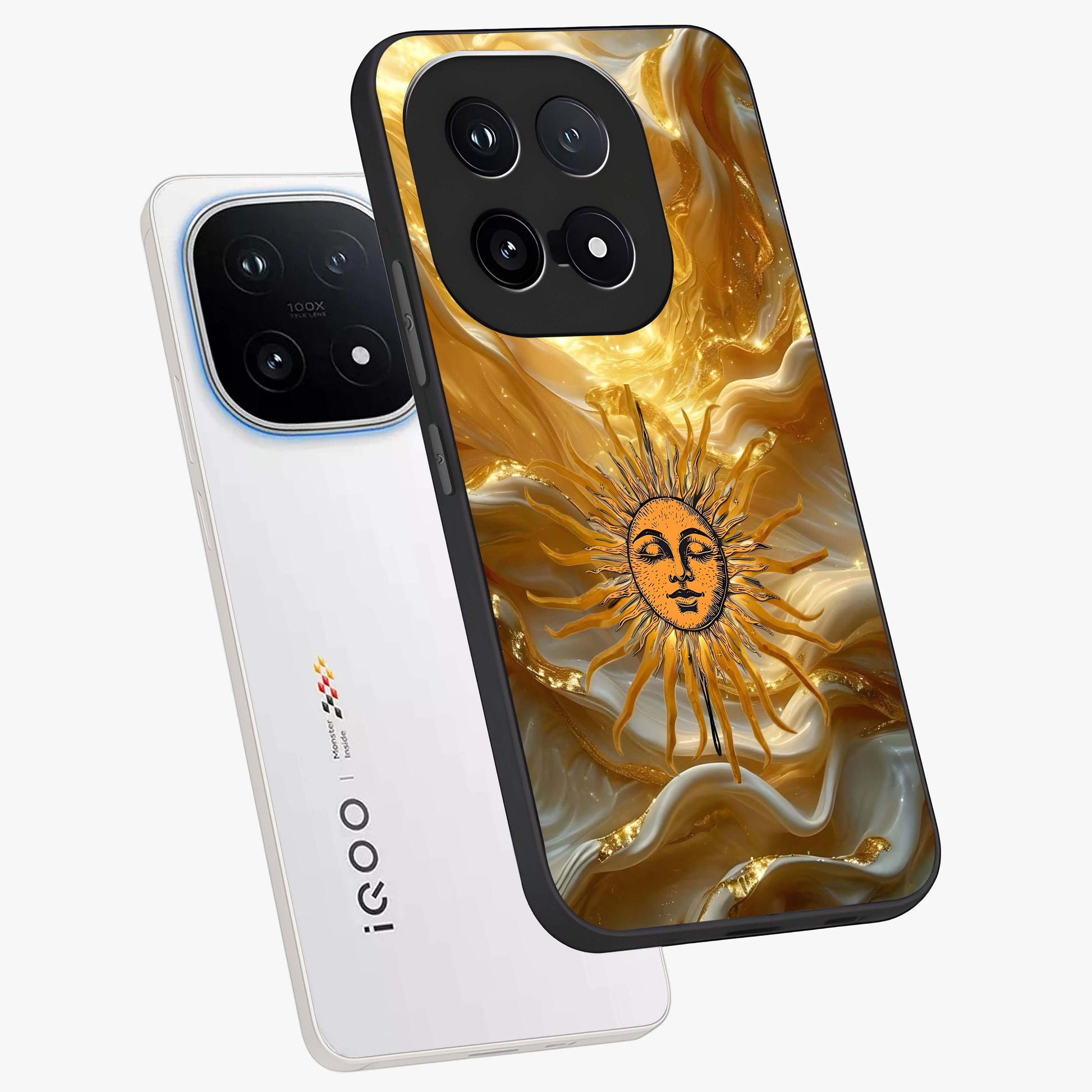 Eternal Golden Glow Glass Case displayed in angled mockup highlighting glowing golden aesthetic design with elegant style.