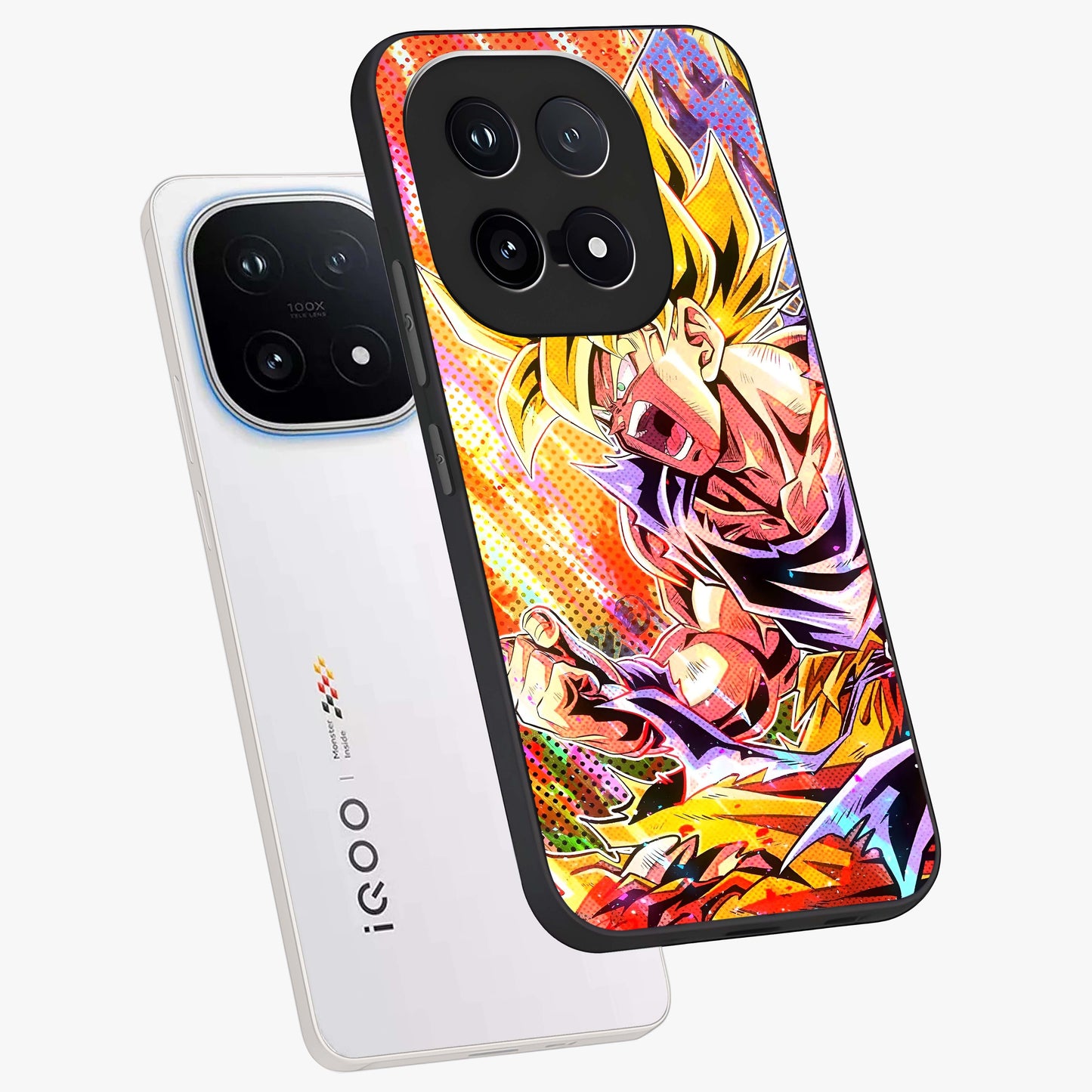 Firing Goku Glass Case displayed in angled mockup highlighting dynamic anime character design with action aesthetic.