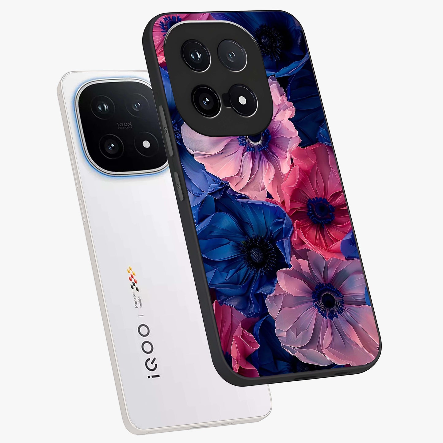 Flower Paper Art Pattern Glass Case displayed in angled mockup highlighting layered paper flower design with artistic aesthetic.