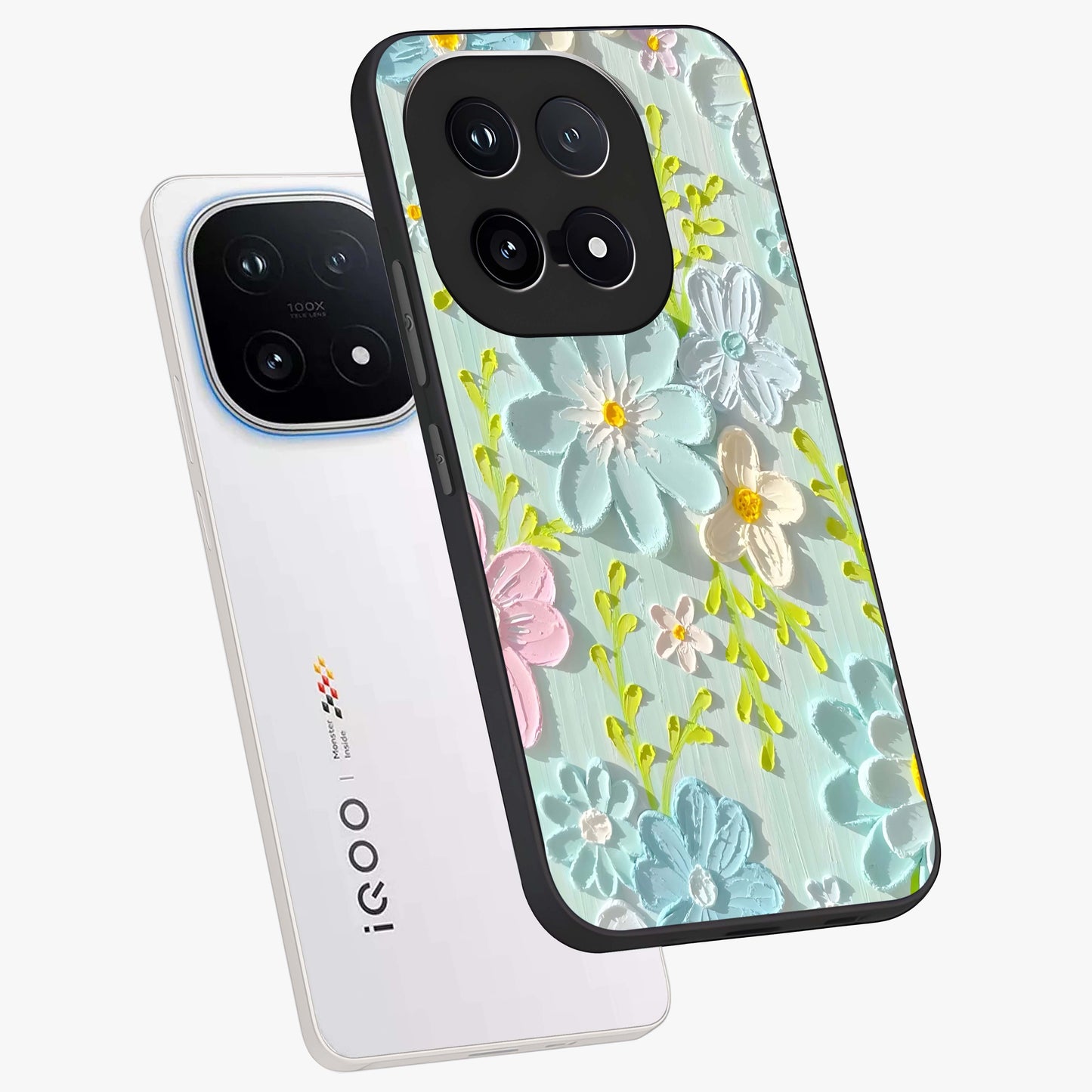 Frosted Petal Garden Glass Case displayed in angled mockup highlighting delicate flower petal design with calm garden aesthetic.