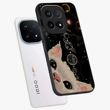 Galactic Cat Glass Case displayed in angled mockup highlighting celestial feline illustration with galaxy aesthetic style.