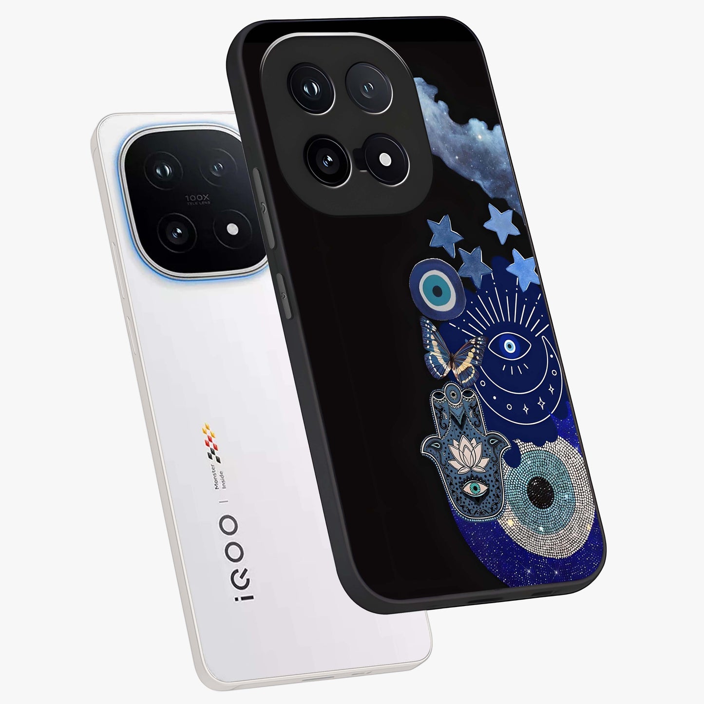 Galactic Charm Cluster Glass Case displayed in angled mockup highlighting luminous galaxy inspired design with dreamy aesthetic.