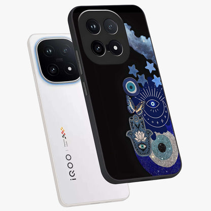 Galactic Charm Cluster Glass Case displayed in angled mockup highlighting luminous galaxy inspired design with dreamy aesthetic.