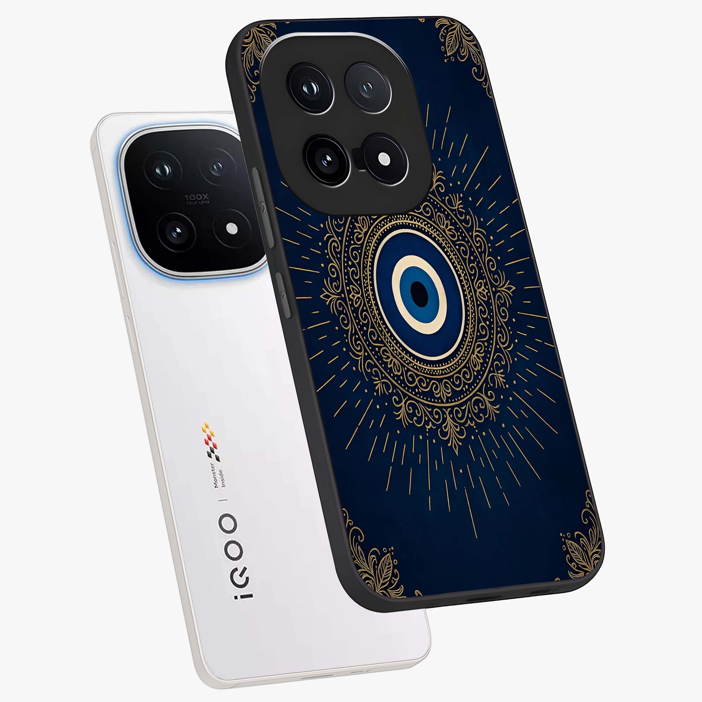 Golden Celestial Charm Glass Case displayed in angled mockup highlighting sparkling cosmic charm design with celestial aesthetic.
