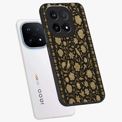 Golden Evil Eye Mandala Glass Case displayed in angled mockup highlighting protective evil eye symbol with golden mandala design.