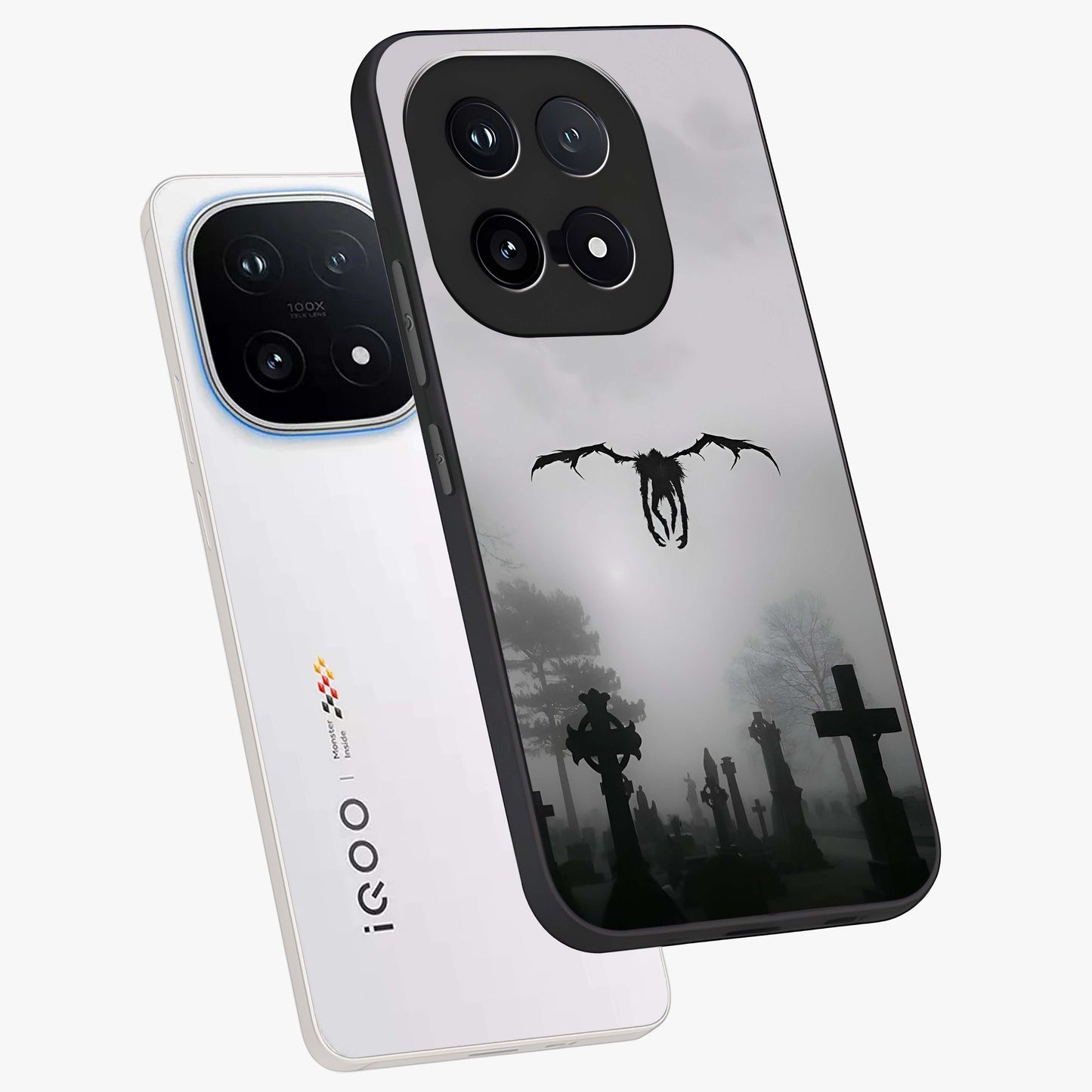 Graveyard Shadow Descent Glass Case displayed in angled mockup highlighting eerie shadow illustration with gothic aesthetic.