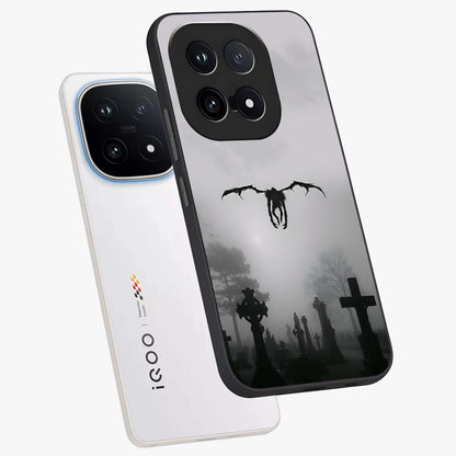 Graveyard Shadow Descent Glass Case displayed in angled mockup highlighting eerie shadow illustration with gothic aesthetic.