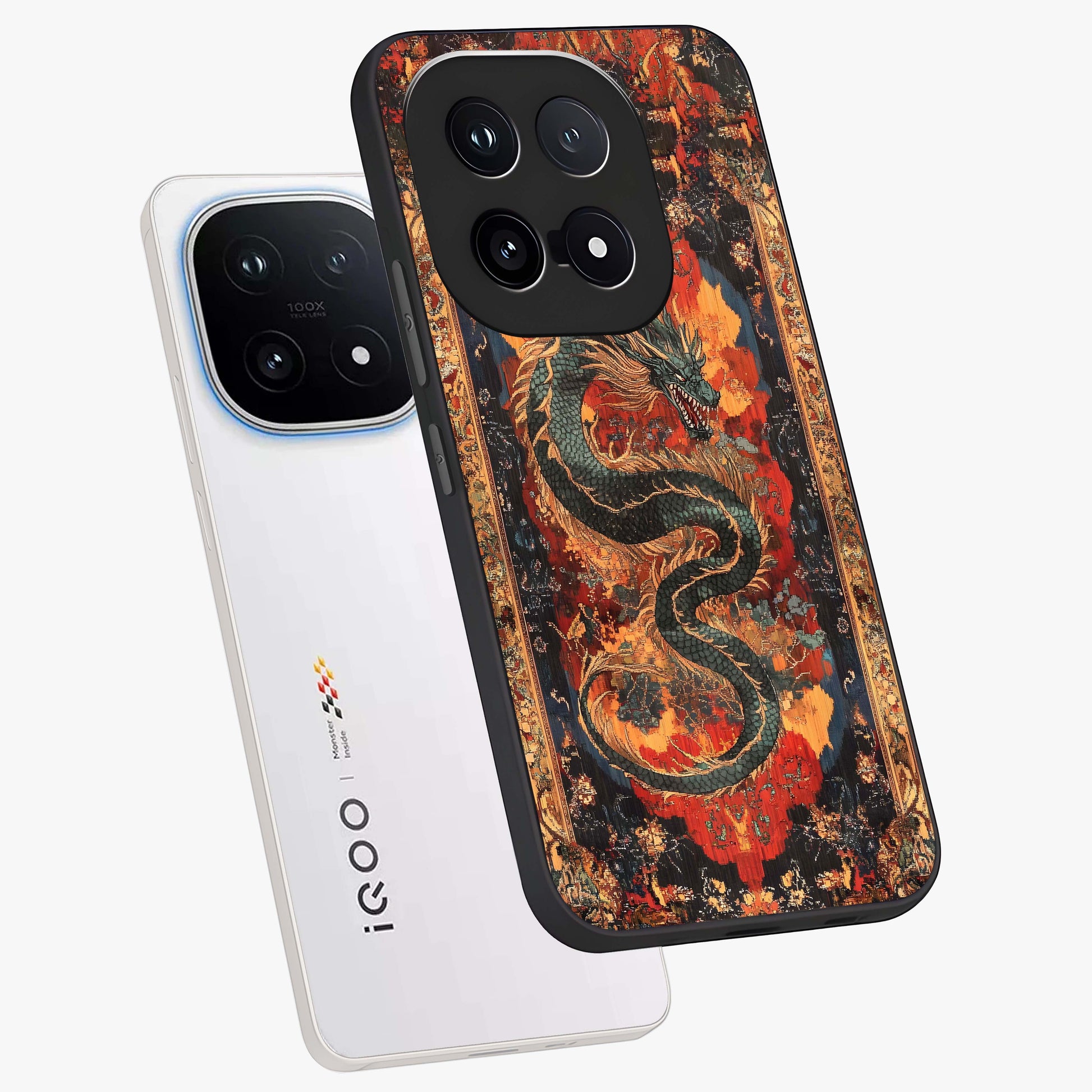 Inferno Dragon Soul Glass Case displayed in angled mockup highlighting powerful dragon illustration with inferno aesthetic.