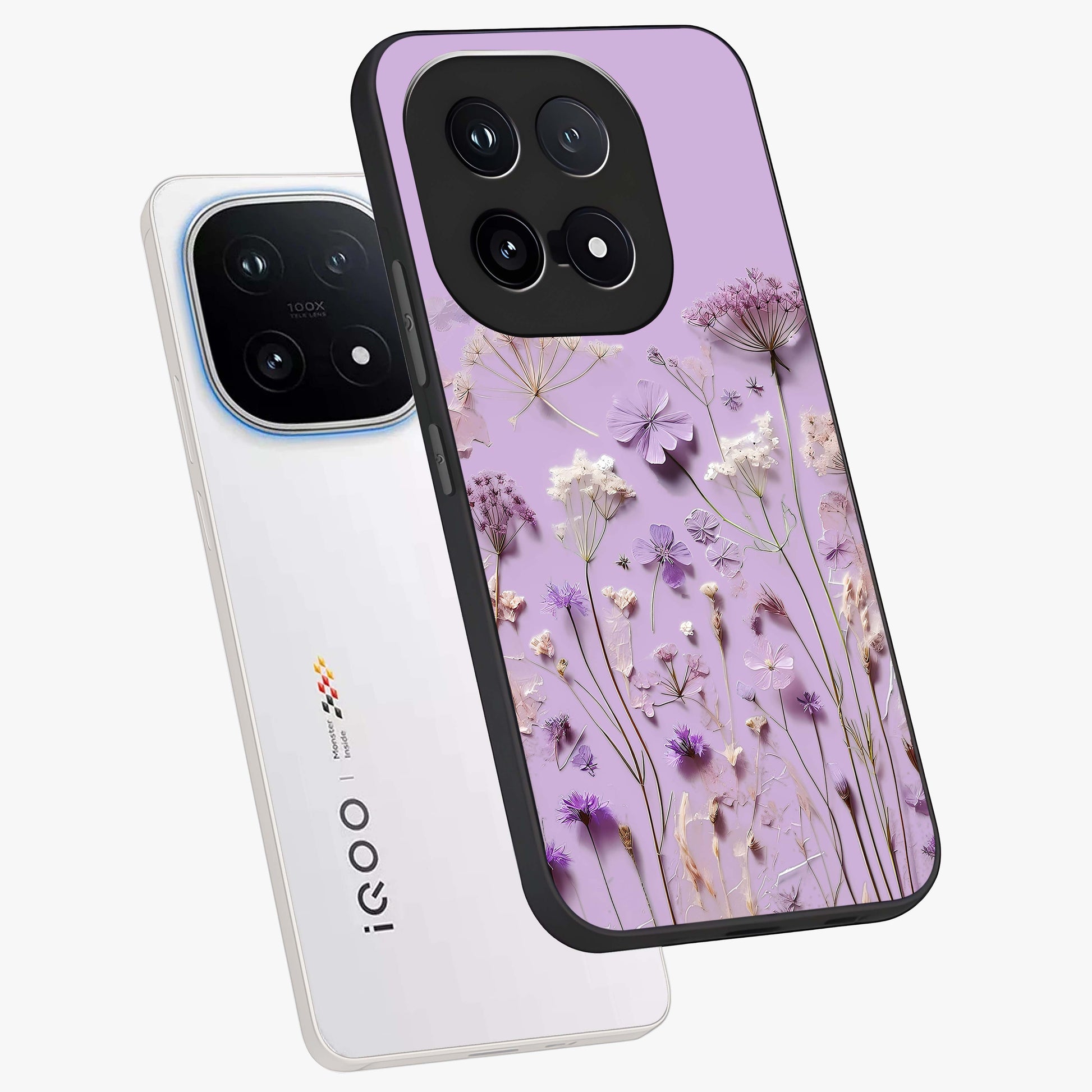 Lavender Blossom Dream Glass Case displayed in angled mockup highlighting dreamy lavender flower design with calming aesthetic style.