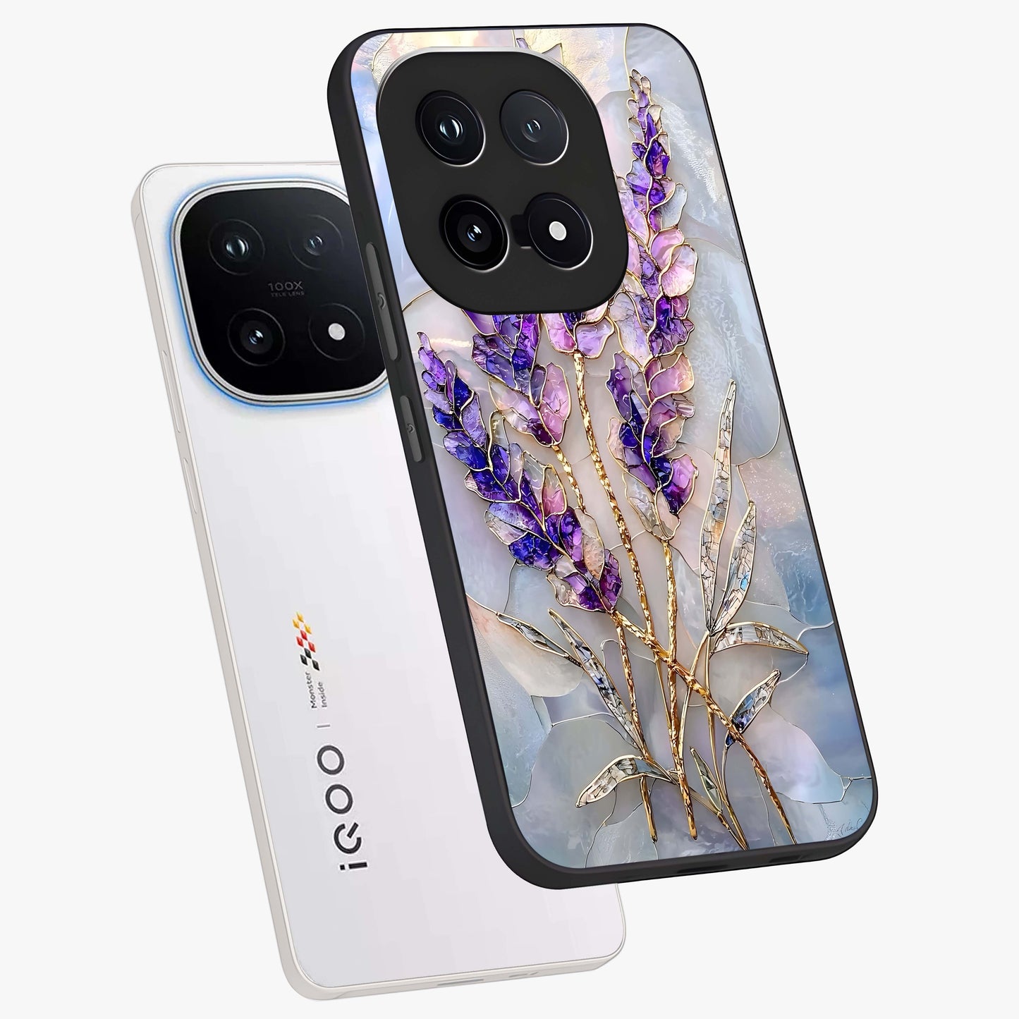 Lavender Dream Glow Glass Case displayed in angled mockup highlighting dreamy purple glow design with soft artistic style.