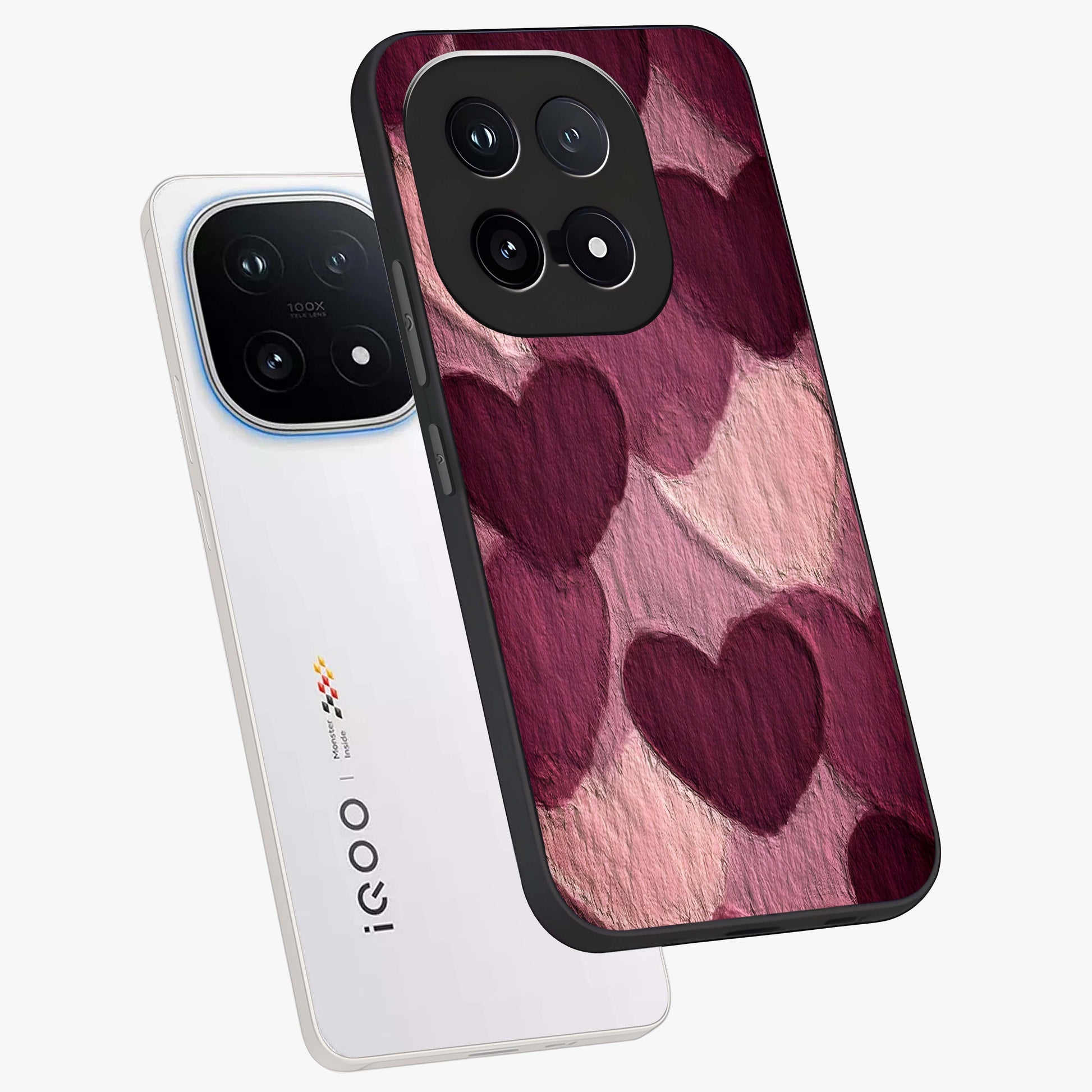 Layered Paper Hearts Glass Case displayed in angled mockup highlighting creative paper craft heart design with romantic aesthetic.