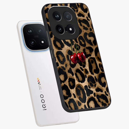Leopard Wild Cherry Glass Case displayed in angled mockup highlighting bold animal print design with playful cherry aesthetic.