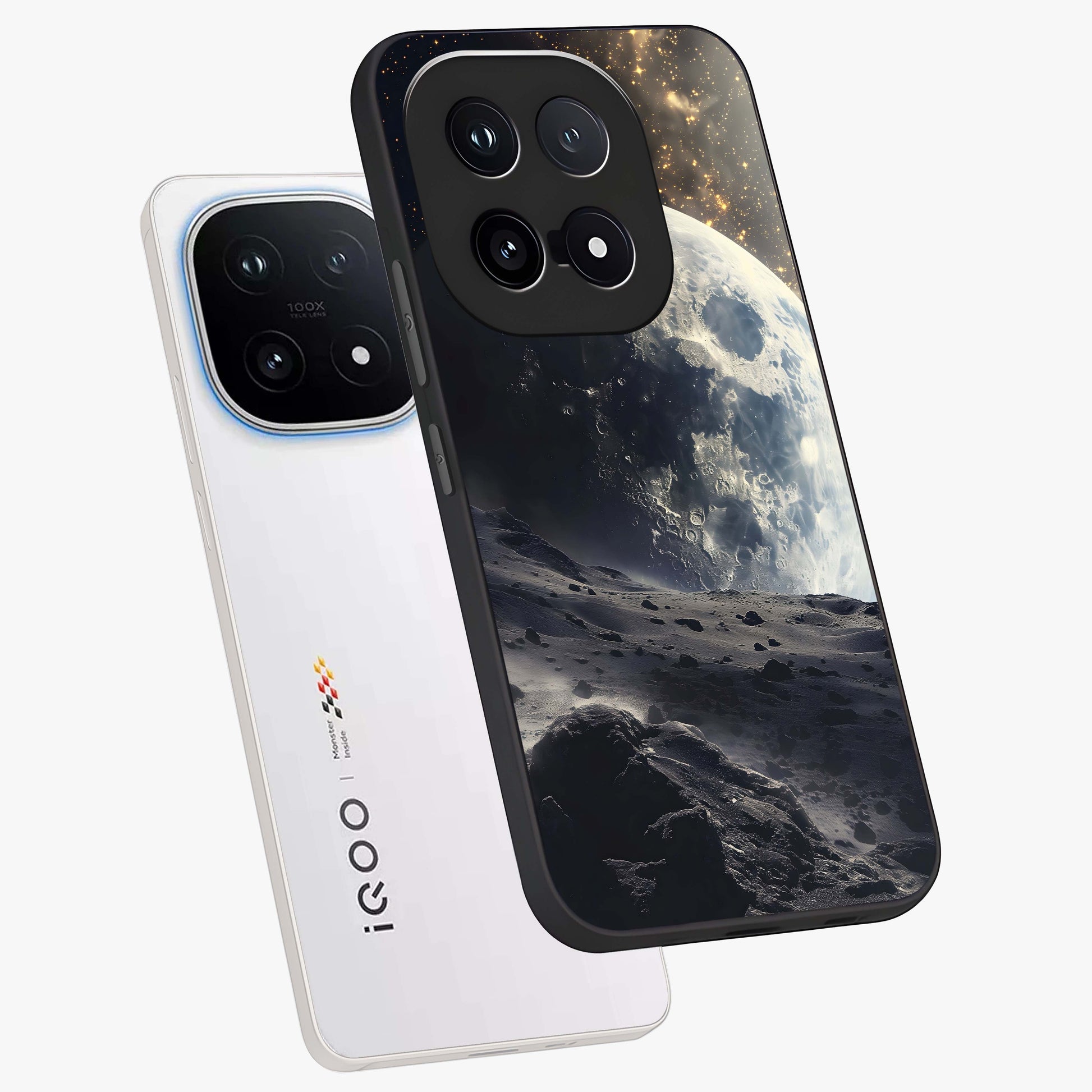 Lunar Horizon Glow Glass Case displayed in angled mockup highlighting celestial moon design with dreamy night aesthetic.