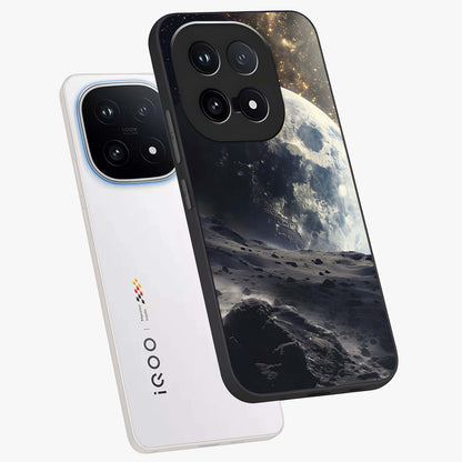 Lunar Horizon Glow Glass Case displayed in angled mockup highlighting celestial moon design with dreamy night aesthetic.
