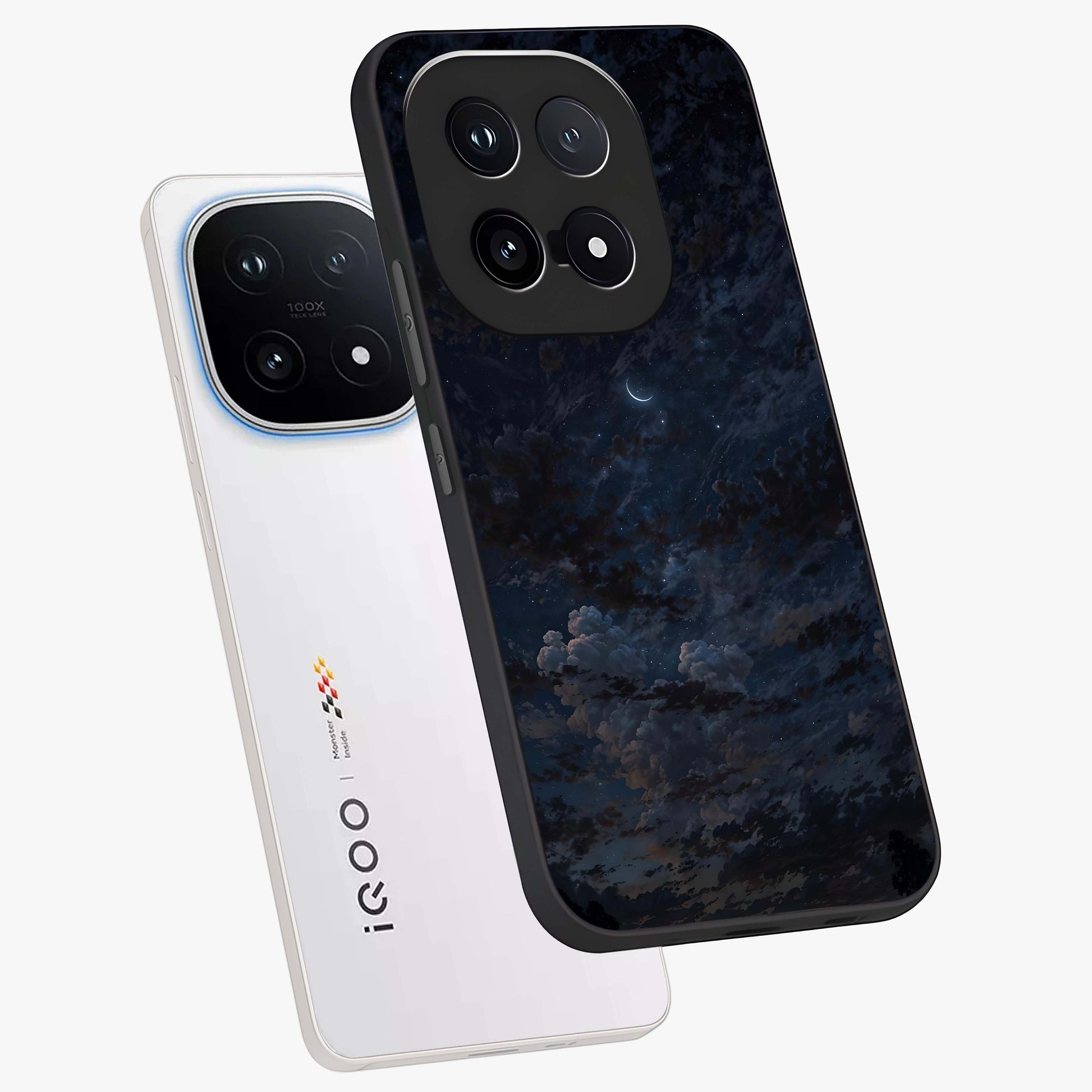 Lunar Veil Silence Glass Case displayed in angled mockup highlighting soft lunar design with peaceful celestial aesthetic.