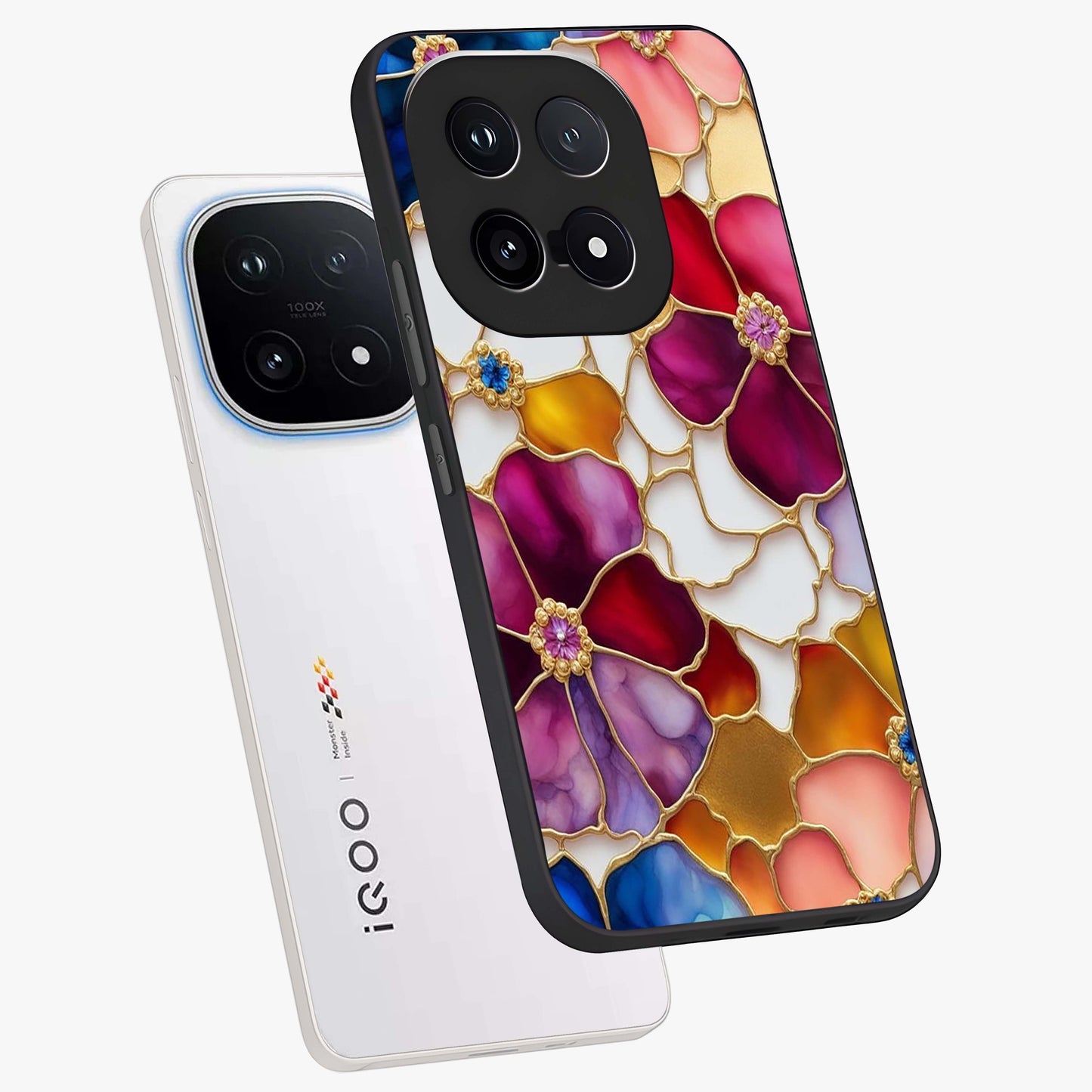 Marble Flower Pattern Glass Case displayed in angled mockup highlighting elegant marble floral design with modern aesthetic.