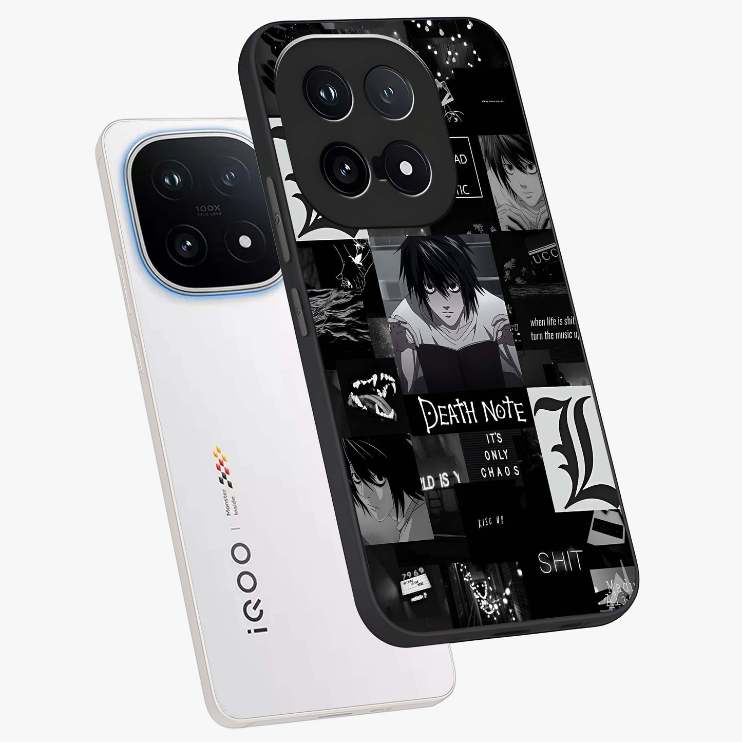 Midnight Chaos Mind Glass Case displayed in angled mockup highlighting chaotic artistic design with dramatic midnight aesthetic.