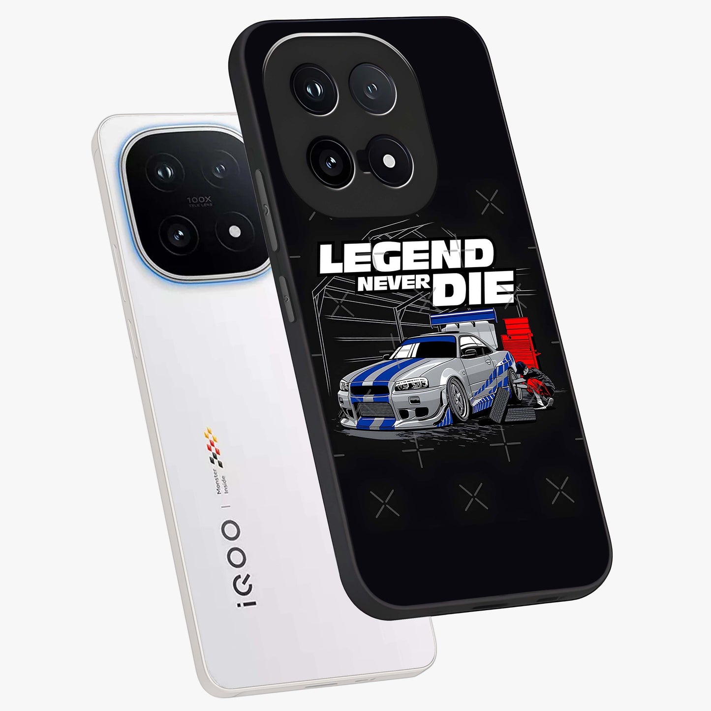 Midnight Racing Legacy Glass Case displayed in angled mockup highlighting dynamic automotive design with bold midnight aesthetic.