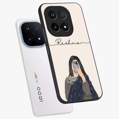 Mirror Mood Muse With Custom Name Glass Case displayed in angled mockup highlighting aesthetic mirror inspired design with custom name feature.