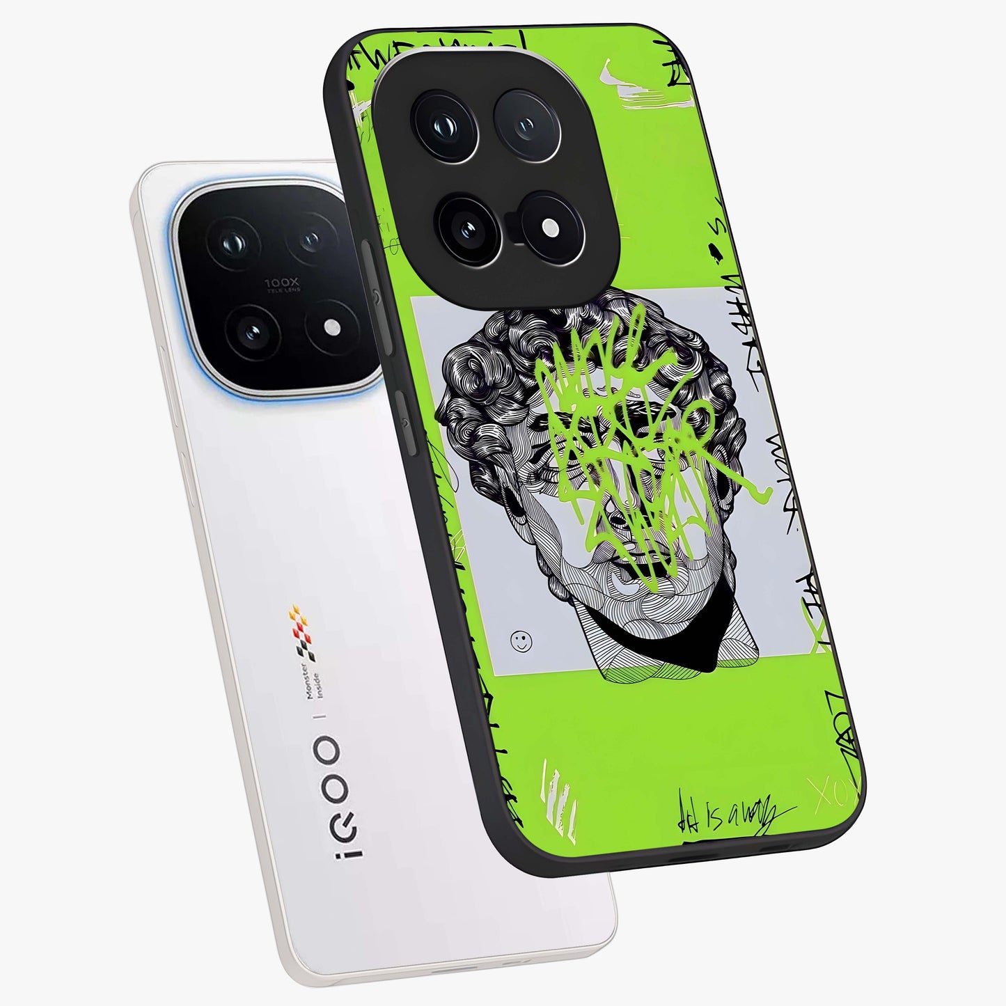 Neo Graffiti Rebellion Glass Case displayed in angled mockup highlighting urban street art design with rebellious aesthetic.