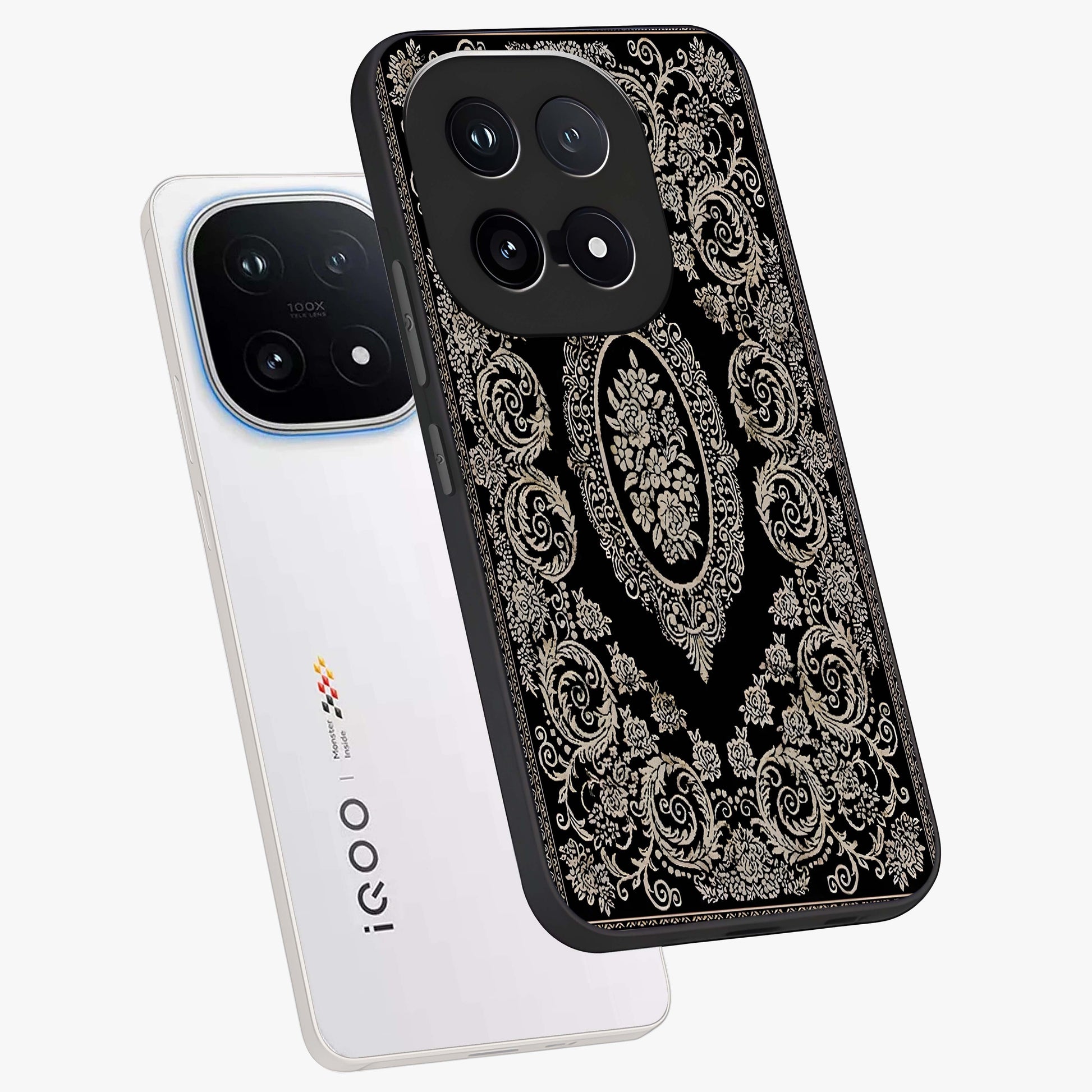 Noir Bloom Elegance Glass Case displayed in angled mockup highlighting refined flower design with stylish noir aesthetic.